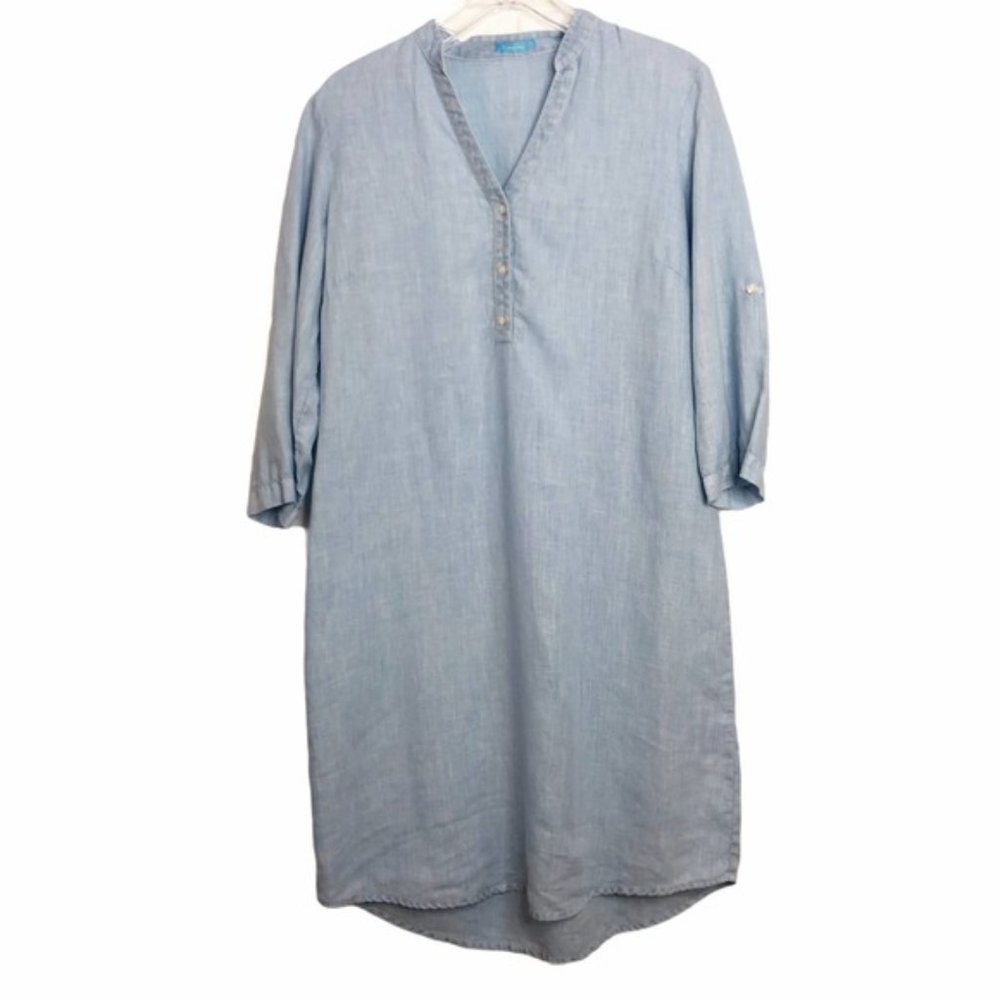 J. McLaughlin Women's Light Blue Chambray 100% Linen Shirt Dress, Size Large